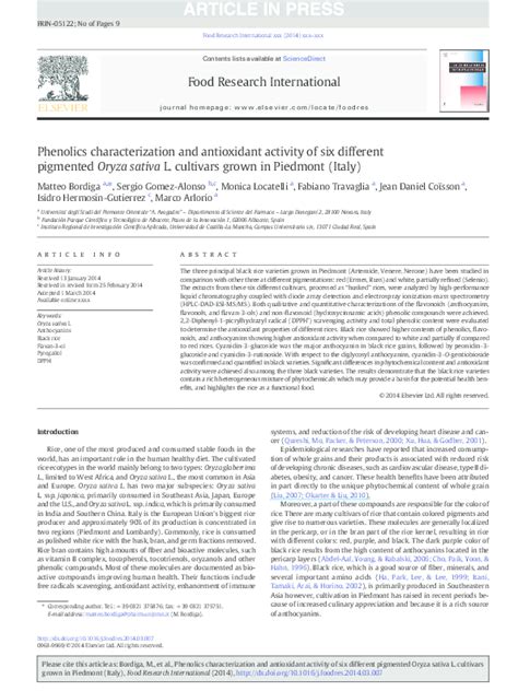 Phenolics characterization and antioxidant activity of six different .